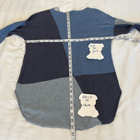 INC szPP/S colorblock multi blue & gray LS round hem shorter in back sweater EUC - Picture 8 of 11